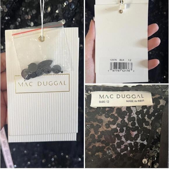 Mac Duggal Black Sequin Mesh Sheer Mini Dress Long Sleeve V Neck Party Sz 12 - Picture 8 of 8